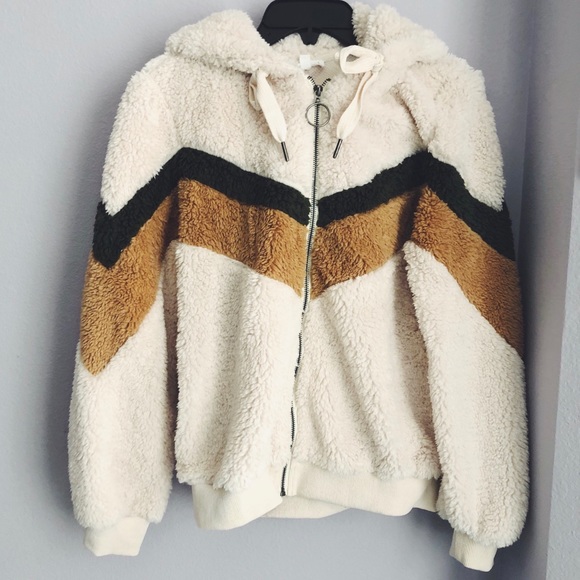 day to day blu pepper Jackets & Blazers - Chevron Colorblock Teddy Hoodie